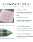 Rosela Pastel Tartan, Merino Wool Chic Throw Pillow Cover, Vintage Pink Green, 12"x20"