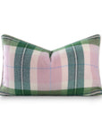 Rosela Pastel Tartan, Merino Wool Chic Throw Pillow Cover, Vintage Pink Green, 12"x20"