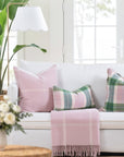 Rosela Pastel Tartan, Merino Wool Chic Throw Pillow Cover, Vintage Pink Green, 12"x20"