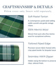 Rosela Pastel Tartan, Merino Wool Round Bolster Pillow Cover, Sage Green Blue, 6"x20"