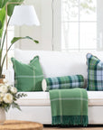 Rosela Pastel Tartan, Merino Wool Round Bolster Pillow Cover, Sage Green Blue, 6"x20"