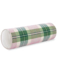 Rosela Pastel Tartan, Merino Wool Holiday Bolster Pillow Cover, Vintage Pink Green, 6"x20"