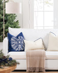 Clerion Tudor Rose Acanthus Leaf, Merino Wool Embroidered Accent Pillow Cover, Navy Blue, 20”x20”