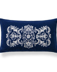 Clerion Tudor Rose Acanthus Leaf, Merino Wool Embroidered Christmas Pillow Cover, Navy Blue, 12”x20”