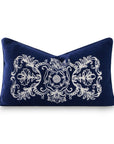 Clerion Tudor Rose Acanthus Leaf, Merino Wool Embroidered Christmas Pillow Cover, Navy Blue, 12”x20”
