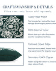 Clerion Tudor Rose Acanthus Leaf, Merino Wool Embroidered Lumbar Pillow Cover, Hunter Green, 12”x20”