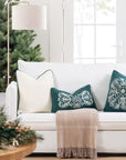 Clerion Tudor Rose Acanthus Leaf, Merino Wool Embroidered Lumbar Pillow Cover, Hunter Green, 12”x20”