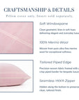 Chathia Windowpane, Merino Wool Pastel Throw Pillow Cover, Vintage Pink, 22”x22”