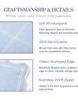 Chathia Windowpane, Merino Wool Scalloped Pillow Cover, Dusty Blue, 20”x20”
