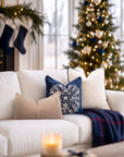 Asper, Merino Wool Blend Boucle Large Throw Pillow Cover, Beige Navy, 22"x22"