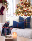 Asper, Merino Wool Blend Boucle Large Throw Pillow Cover, Beige Navy, 22”x22”