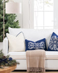 Asper, Merino Wool Blend Boucle Textured Pillow Cover, Beige Navy, 20”x20”