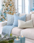 Aranis, Merino Wool Cable Knit Coastal Pillow Cover, Dusty Blue, 22”x22”