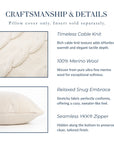 Aranis,Merino Wool Cable Knit Large Pillow Cover, Beige, 22”x22”