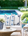 Newvalis, Indoor/Outdoor Azure Navy Blue Floral Decorative Pillow Cover, with Scalloped Border, 20"x20"