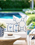 Newvalis, Indoor/Outdoor Azure Navy Blue Lumbar Pillow Cover, with Scalloped Border, 12"x20"