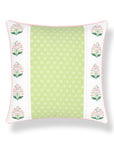 Charlivale, Indoor/Outdoor Grass Green Pink Block Print Pillow Cover, with Piping, 20"x20"