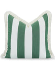 Beach Stripes, Outdoor Performance Green Throw Pillow Cover, with Fringe, 20"x20"