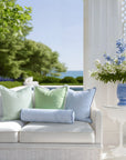 Coastline Stripes, Outdoor Performance Azure Blue Indigo Waterproof Pillow Cover, with Piping, 22"x22"