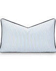 Coastline Stripes, Outdoor Performance Azure Blue Indigo Lumbar Pillow Cover, with Piping, 12"x20"