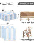 Coastal Indoor Outdoor Seat Cushion Cover Only Set of 2, Stripes A, Baby Blue, 20"x20"x4"