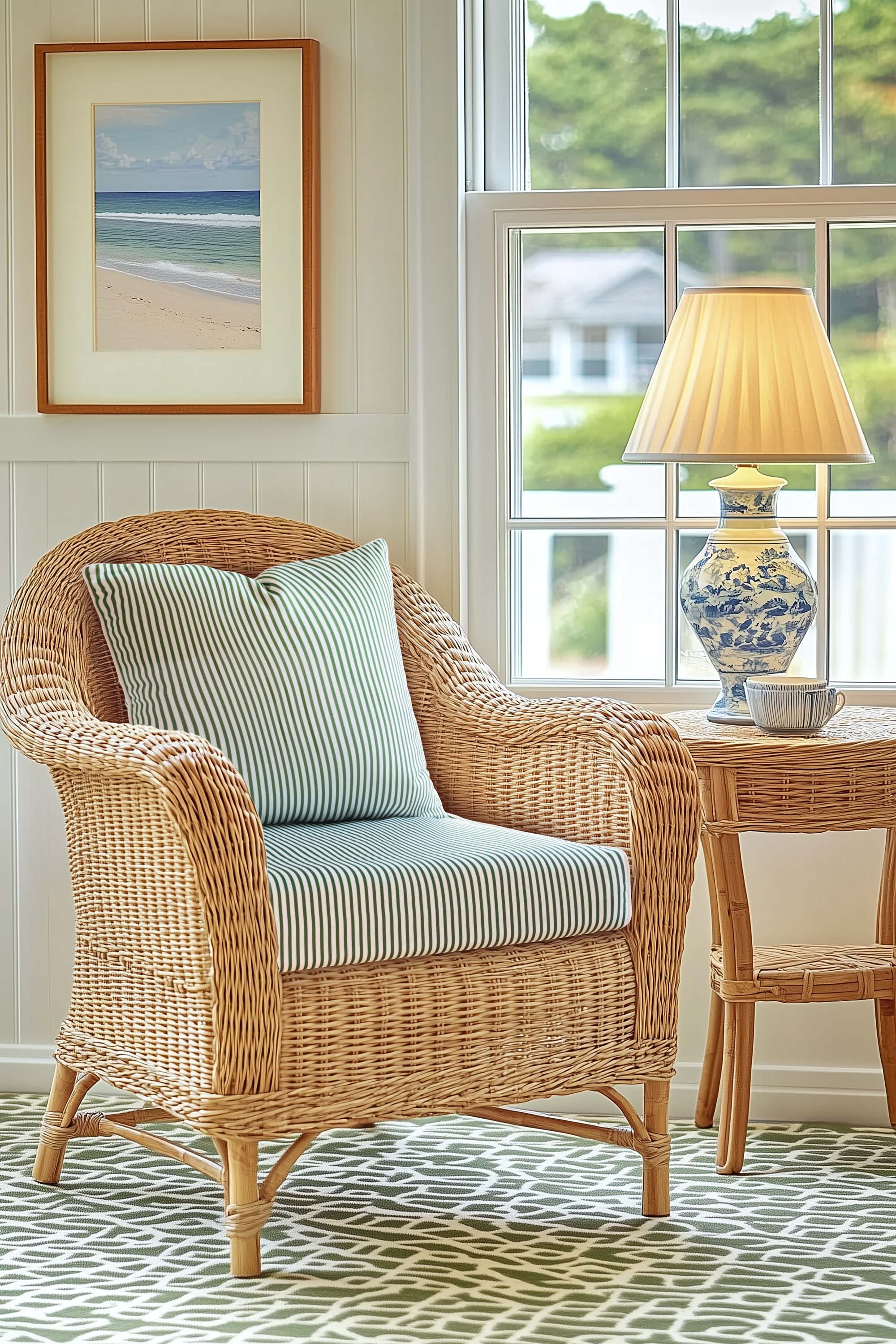 Coastal Green Outdoor Seat Cushion Cover, Green Stripes 20