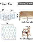Coastal Indoor Outdoor Seat Cushion Cover Only Set of 2, Floral, Baby Blue Green, 24"x24"x4"
