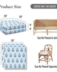 Marveille Flowers, Indoor/Outdoor Baby Blue Pink Seat Cushion Covers, with Piping, 24"x24"x4"