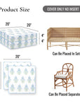 Coastal Indoor Outdoor Seat Cushion Cover Only Set of 2, Floral, Baby Blue Green, 20"x20"x4"