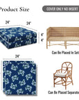 Nantess Blooming Hydrangea, Indoor/Outdoor Navy Blue Green Seat Cushion Covers, with Piping, 24"x24"x4"