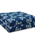 Nantess Blooming Hydrangea, Indoor/Outdoor Navy Blue Green Seat Cushion Covers, with Piping, 24"x24"x4"