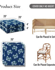 Nantess Blooming Hydrangea, Indoor/Outdoor Navy Blue Green Seat Cushion Covers, with Piping, 20"x20"x4"