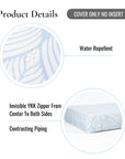 Konalie Geometric Leaves, Indoor/Outdoor Baby Blue Seat Cushion Covers, with Piping, 24"x24"x4"