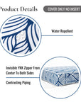 Konalie Geometric Leaves, Indoor/Outdoor Navy Blue Seat Cushion Covers, with Piping, 24"x24"x4"