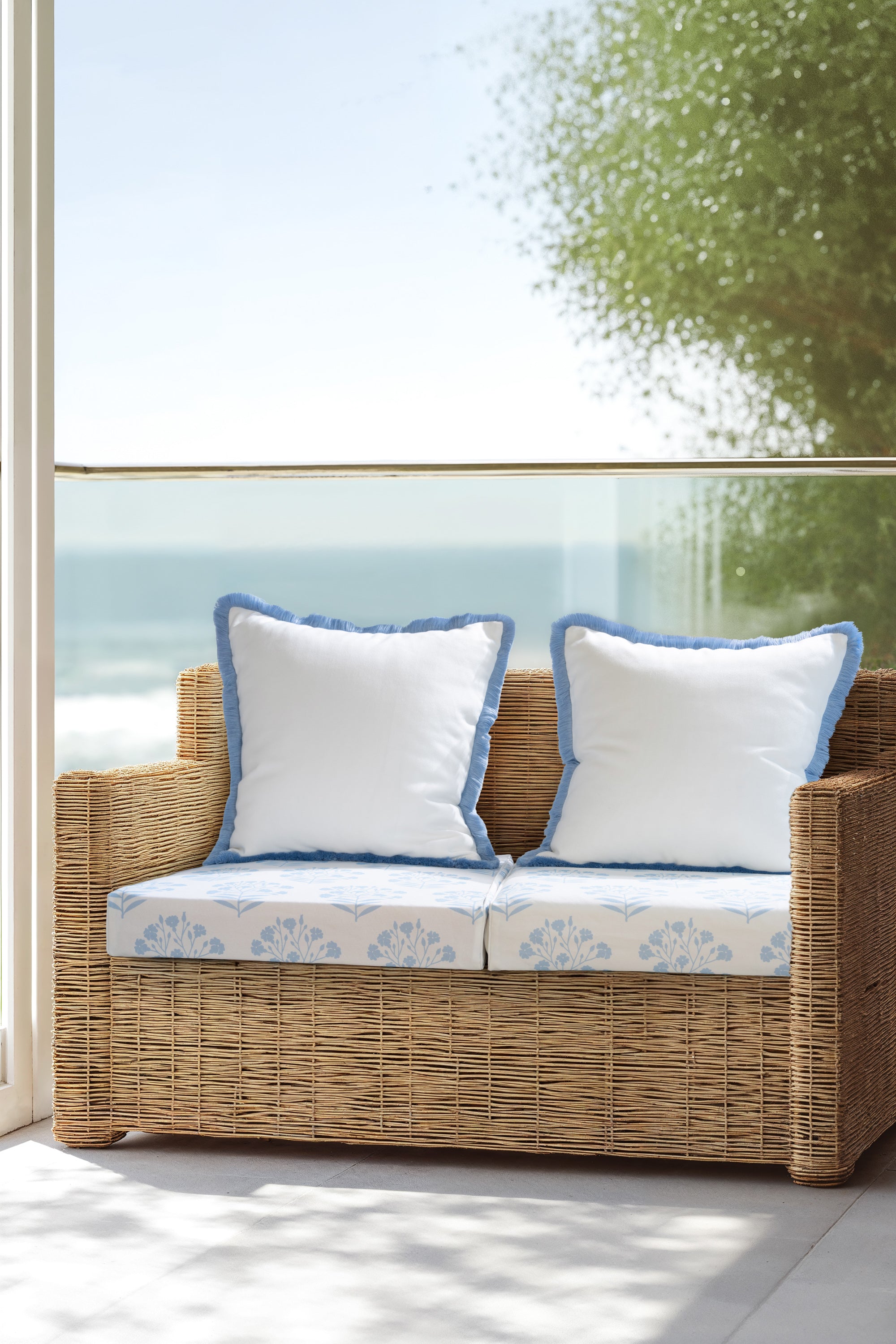 Coastal Floral Indoor Outdoor Seat Cushion Covers, Capelea Flowers