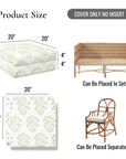 Capelea Flowers, Indoor/Outdoor Grass Green Seat Cushion Covers, with Piping, 20"x20"x4"