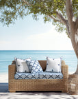 Kapalei Ravenala Scallops, Indoor/Outdoor Baby Blue Navy Seat Cushion Covers, with Pinstripe Trim, 24"x24"x4"