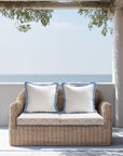 Kapalei Ravenala Scallops, Indoor/Outdoor Tan Baby Blue Seat Cushion Covers, with Pinstripe Trim, 24"x24"x4"