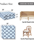 Kapalei Ravenala Scallops, Indoor/Outdoor Baby Blue Navy Seat Cushion Covers, with Pinstripe Trim, 20"x20"x4"