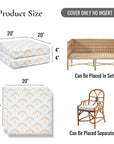 Kapalei Ravenala Scallops, Indoor/Outdoor Tan Baby Blue Seat Cushion Covers, with Pinstripe Trim, 20"x20"x4"