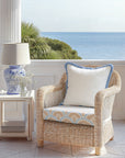 Kapalei Ravenala Scallops, Indoor/Outdoor Tan Baby Blue Seat Cushion Covers, with Pinstripe Trim, 20"x20"x4"