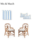 Beach Stripes, Outdoor Performance Azure Blue Seat Cushion Covers, with Piping, 20"x20"x4"