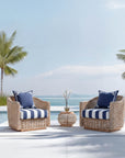 Beach Stripes, Outdoor Performance Indigo Blue Seat Cushion Covers, with Piping, 20"x20"x4"