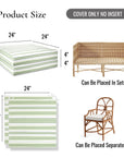 Bayside Stripes, Outdoor Performance Grass Green Seat Cushion Covers, with Piping, 24"x24"x4"