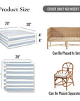 Bayside Stripes, Outdoor Performance Azure Blue Indigo Seat Cushion Covers, with Piping, 20"x20"x4"