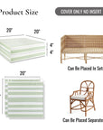 Bayside Stripes, Outdoor Performance Grass Green Seat Cushion Covers, with Piping, 20"x20"x4"
