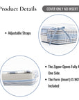 Harbor Stripes, Outdoor Performance Azure Blue Indigo Seat Cushion Covers, with Piping, 24"x24"x4"