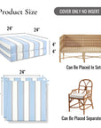 Harbor Stripes, Outdoor Performance Azure Blue Indigo Seat Cushion Covers, with Piping, 24"x24"x4"