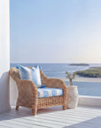 Harbor Stripes, Outdoor Performance Azure Blue Indigo Seat Cushion Covers, with Piping, 20"x20"x4"