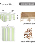 Harbor Stripes, Outdoor Performance Grass Green Seat Cushion Covers, with Piping, 20"x20"x4"